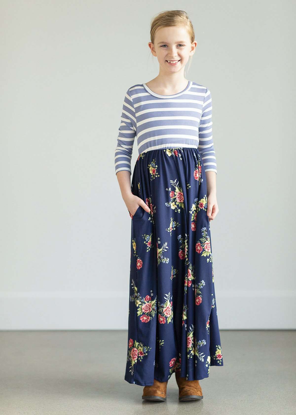 Sweet Stripe Floral Maxi Dress-FINAL SALE Dresses Navy / XS