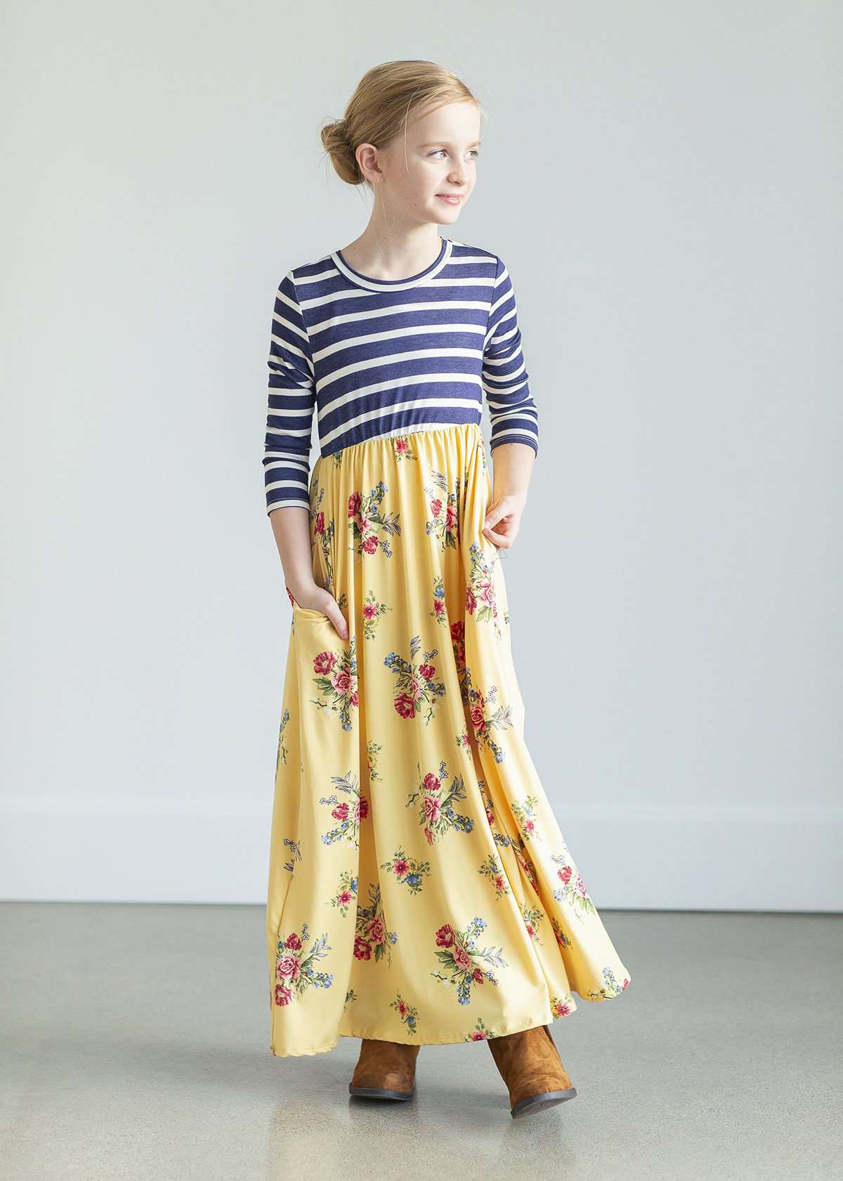 Sweet Stripe Floral Maxi Dress-FINAL SALE Dresses Yellow / XS