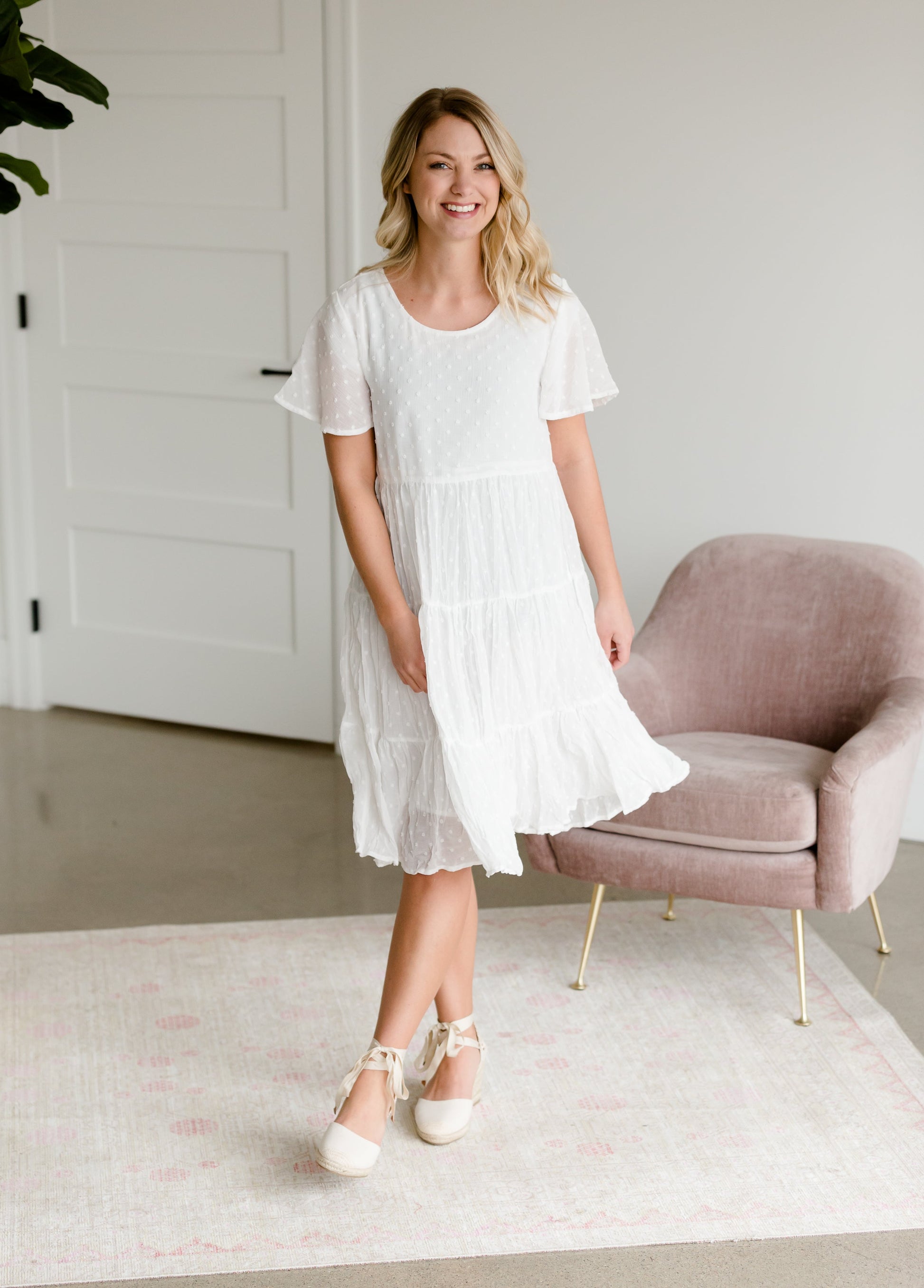 Swiss Dot Ivory Tiered Midi Dress - FINAL SALE Dresses