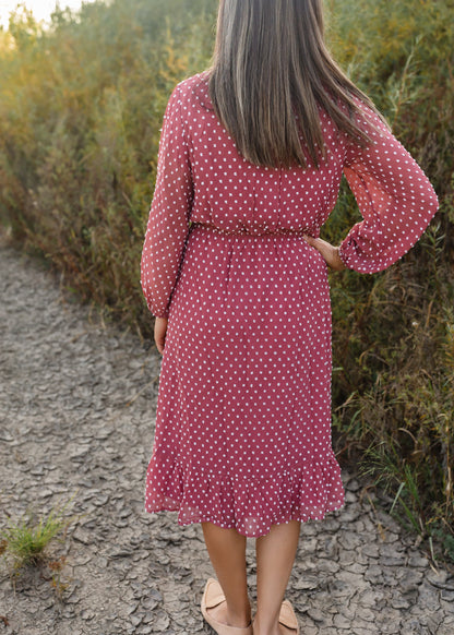 Swiss Dot Terracotta 3/4 Sleeve Midi Dress - FINAL SALE Dresses