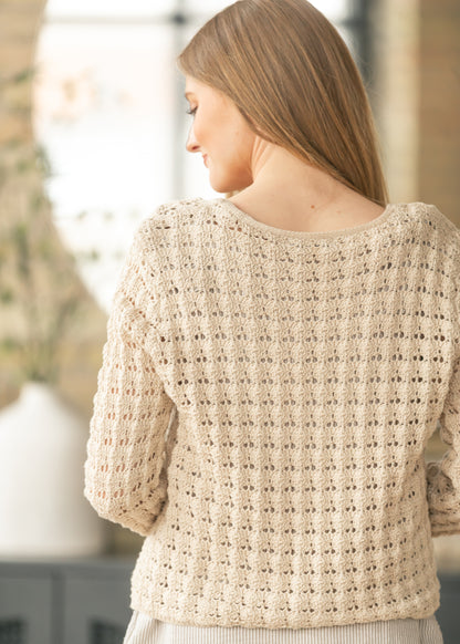 Tan Crochet Double Bow V-Neck Sweater FF Tops