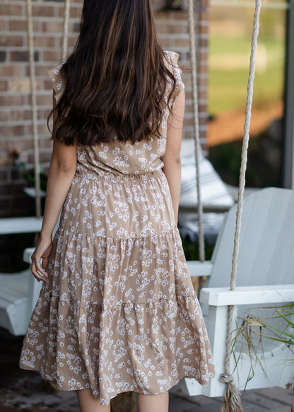 Tan Floral Print Ruffled Maxi Dress - FINAL SALE Dresses