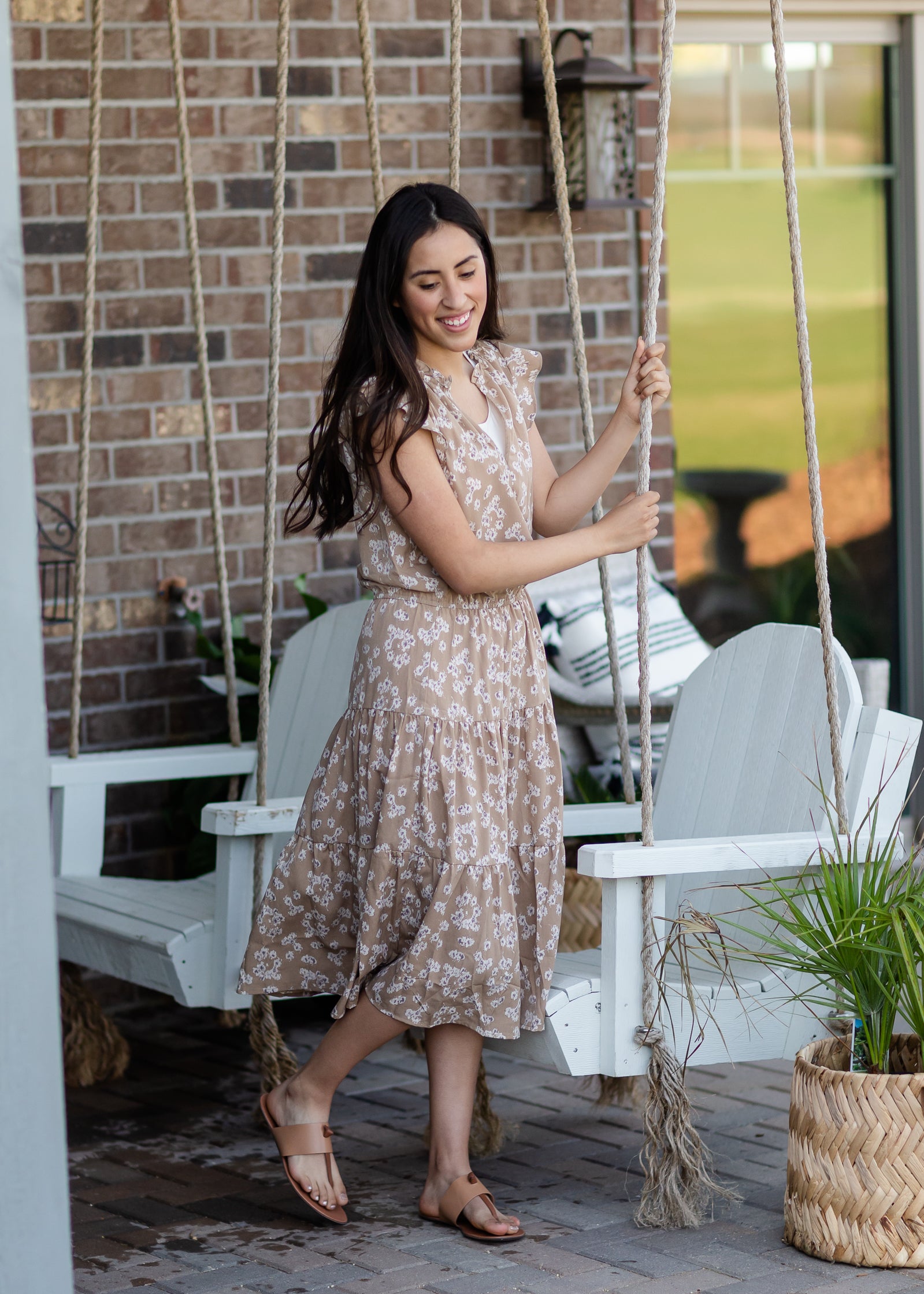 Tan floral dress hotsell