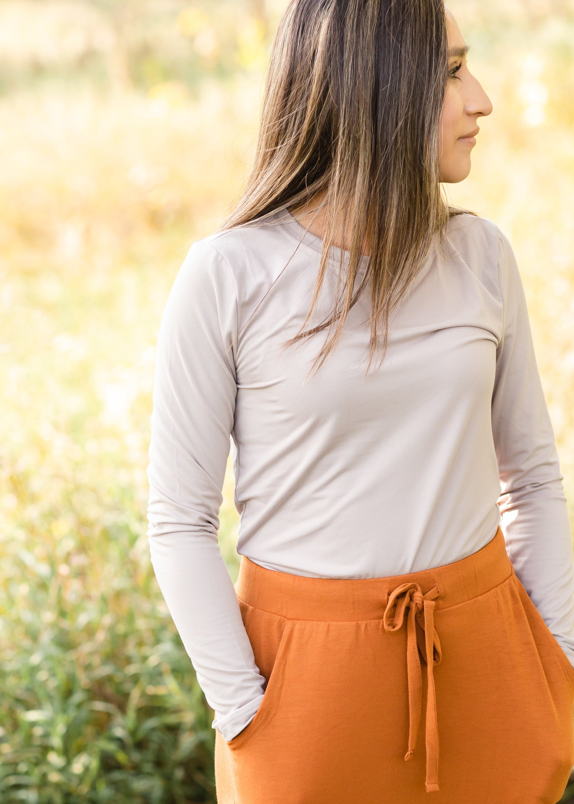 Tan Long Sleeve Round Neck Layering Tee - FINAL SALE Tops