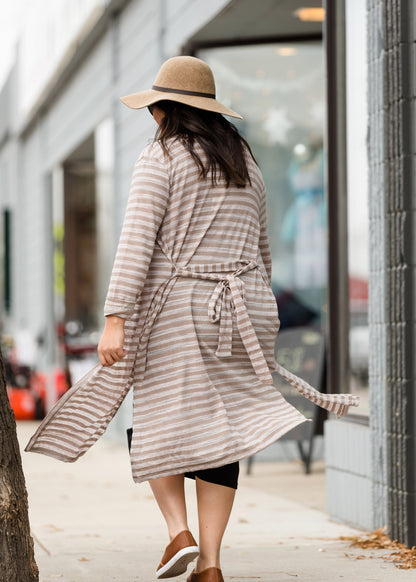 Tan Striped Open Front Duster Cardigan - FINAL SALE Layering Essentials