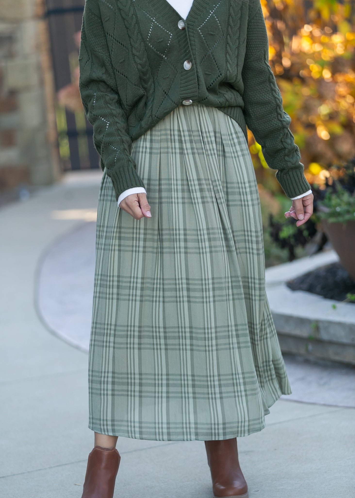 Tartan Plaid Pleated Midi Skirt FF Skirts