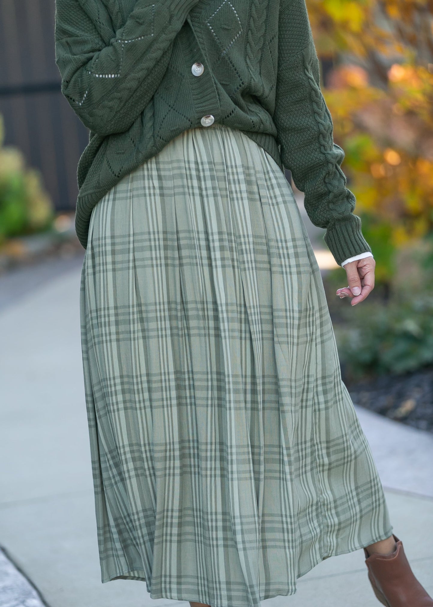 Tartan Plaid Pleated Midi Skirt FF Skirts