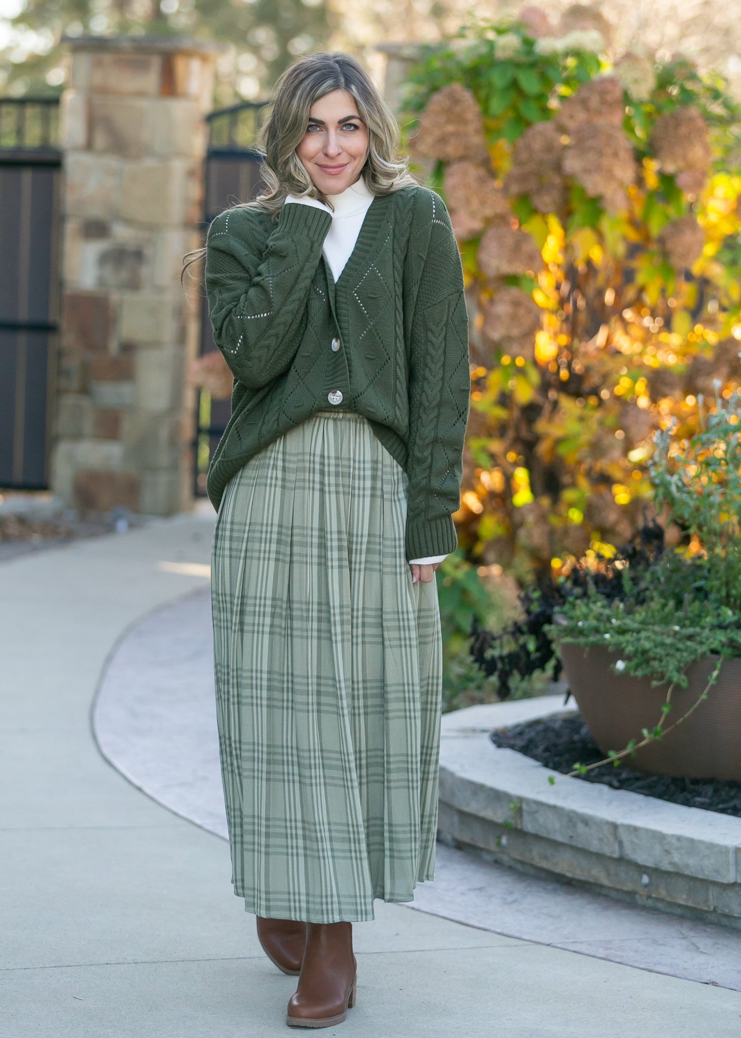 Tartan Plaid Pleated Midi Skirt FF Skirts
