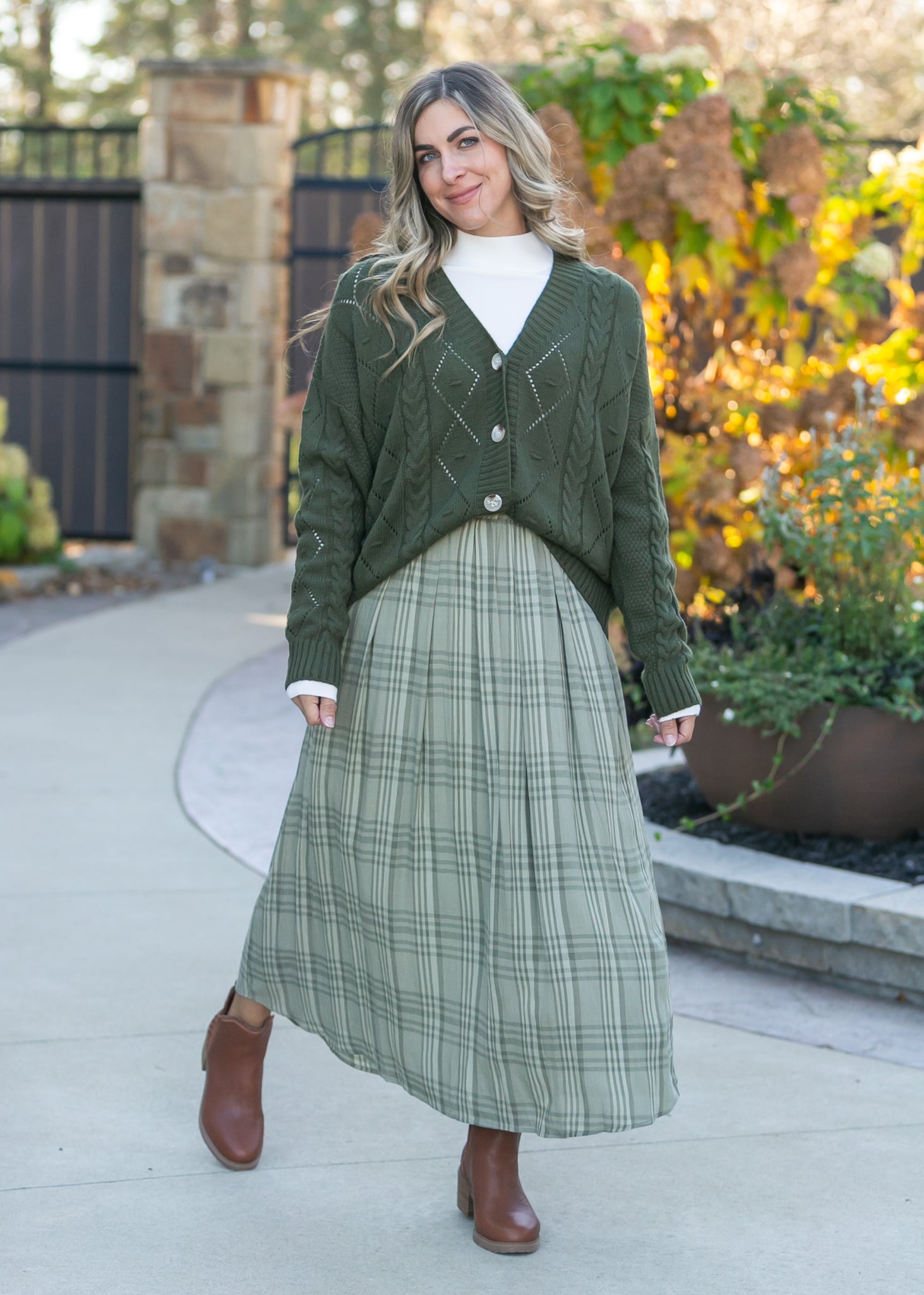 Tartan Plaid Pleated Midi Skirt FF Skirts