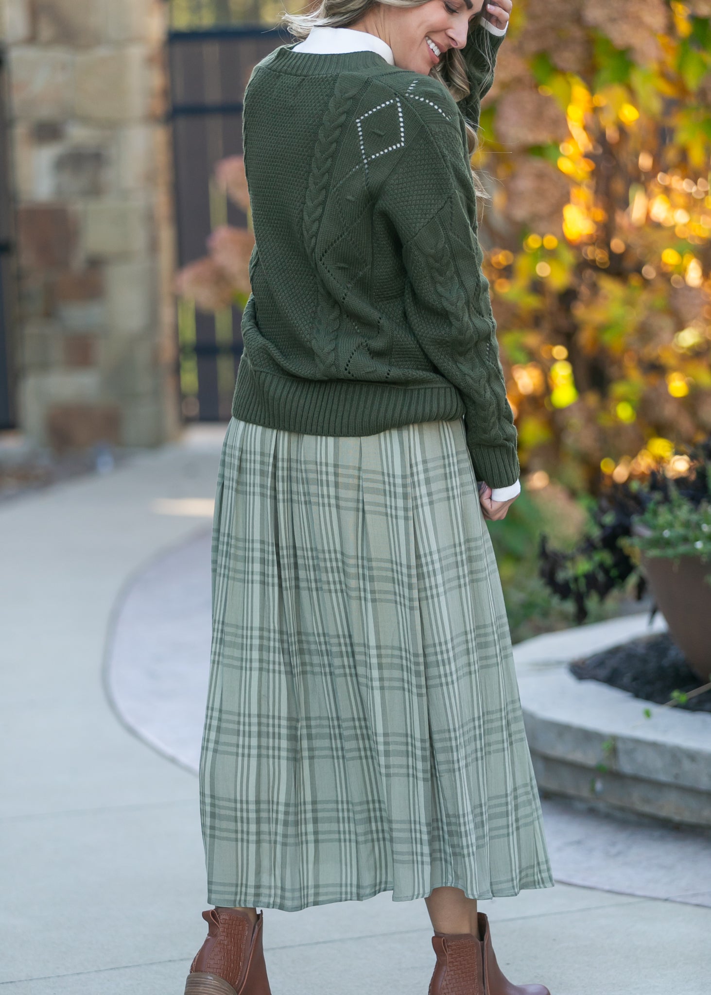 Tartan Plaid Pleated Midi Skirt FF Skirts