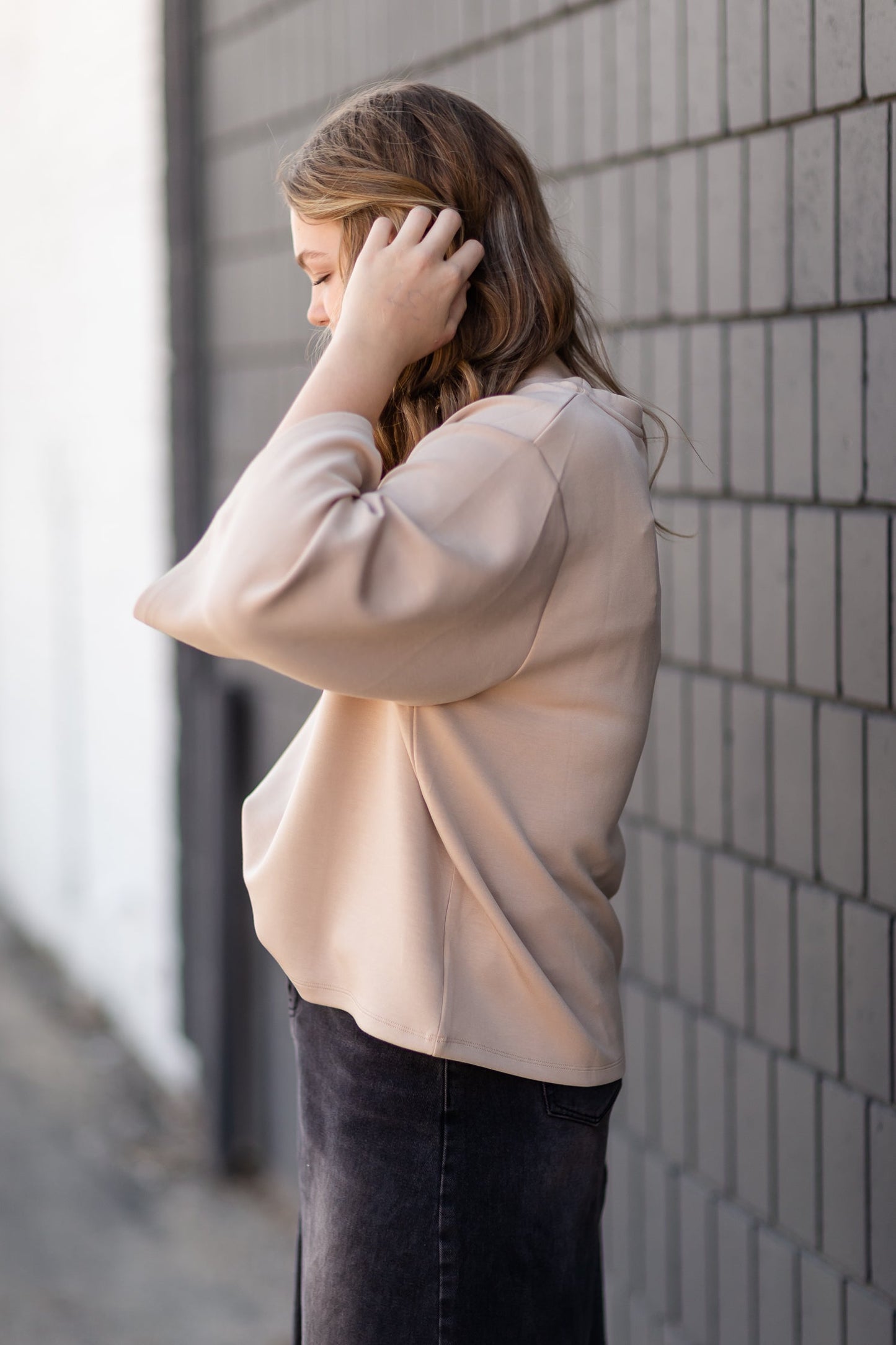 Taupe 3/4 Trumpet Sleeve Top - DISCONTINUED Tops