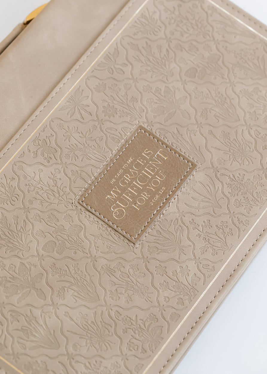Taupe Bible Cover 2 Corinthians 12:9 Gifts