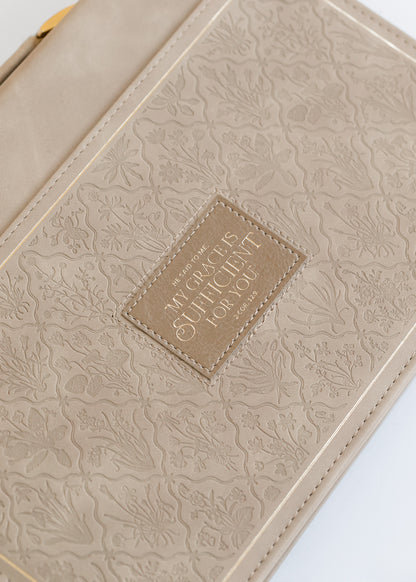 Taupe Bible Cover 2 Corinthians 12:9 Gifts