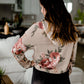 Taupe Floral Color Block Hoodie - FINAL SALE Tops
