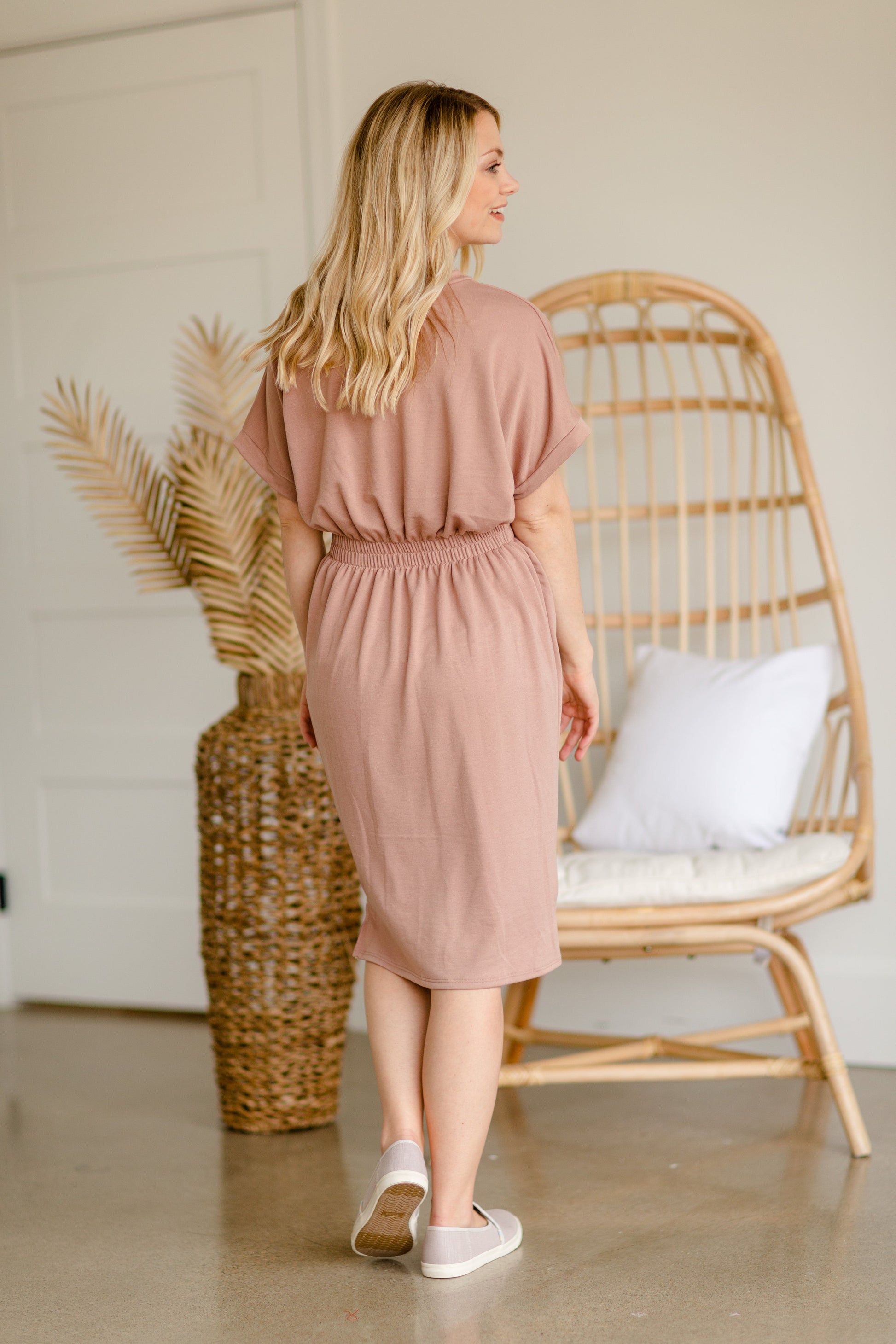 Taupe Folded Sleeve Midi Dress - FINAL SALE Dresses