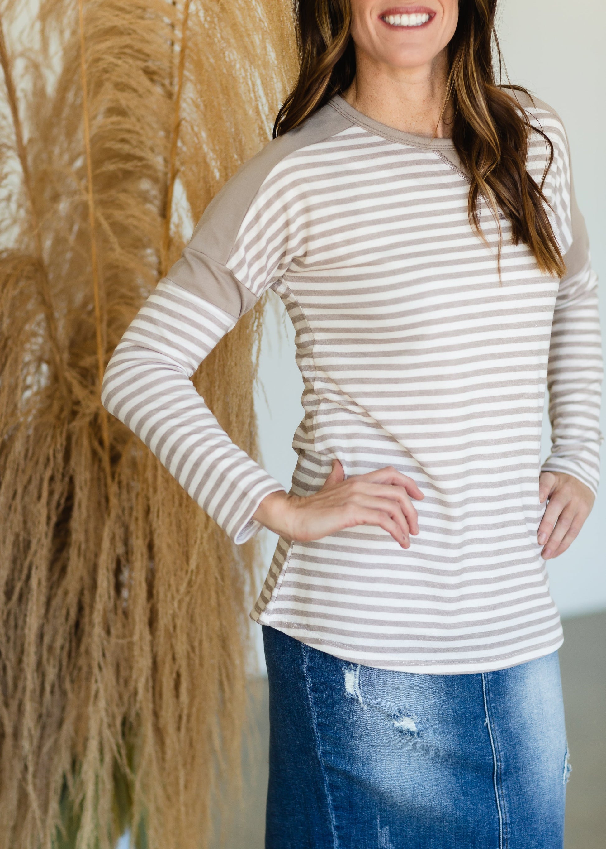 Taupe French Terry Long Sleeve Top - FINAL SALE Tops