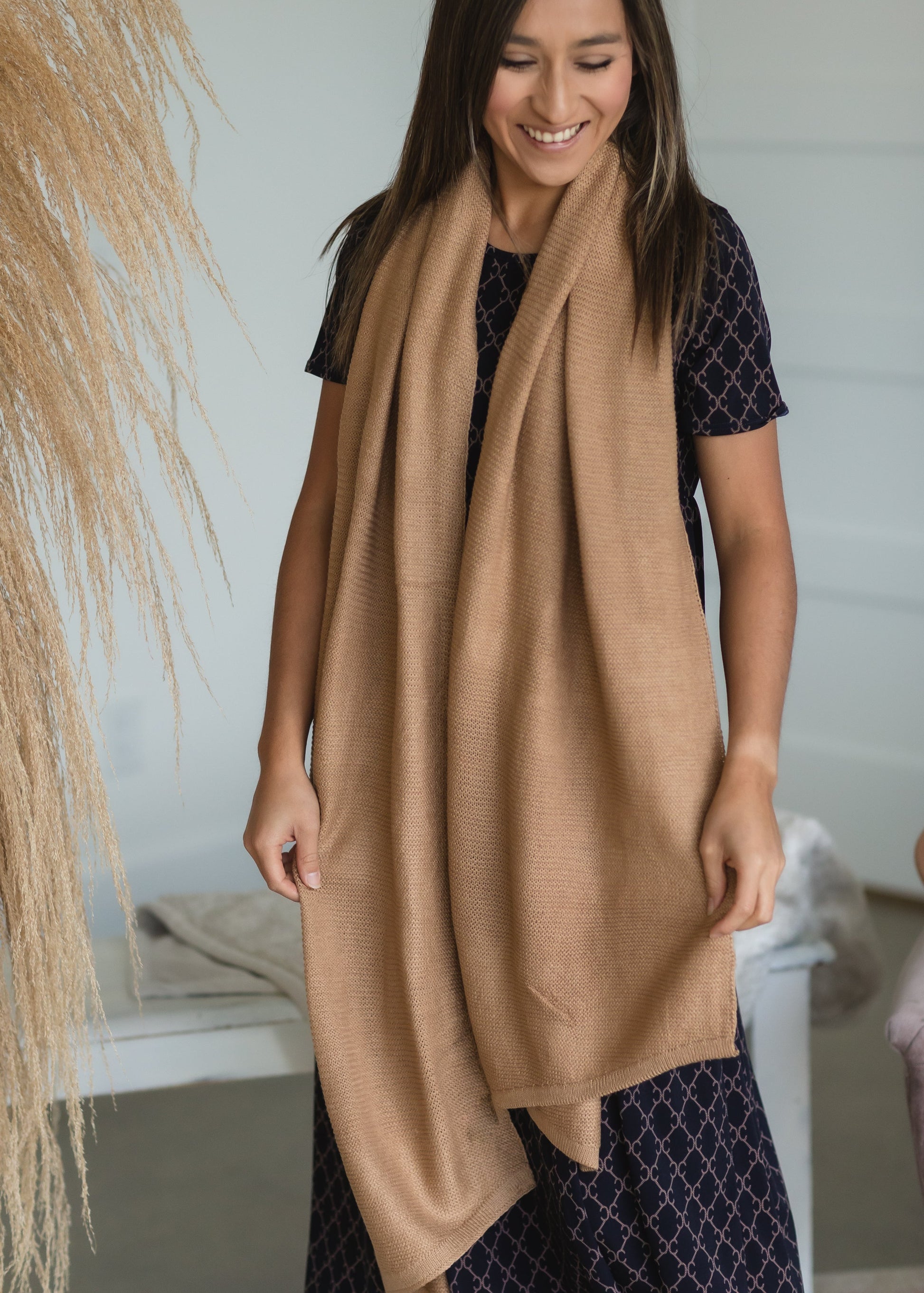 Taupe Knit Stitched Scarf - FINAL SALE Accessories