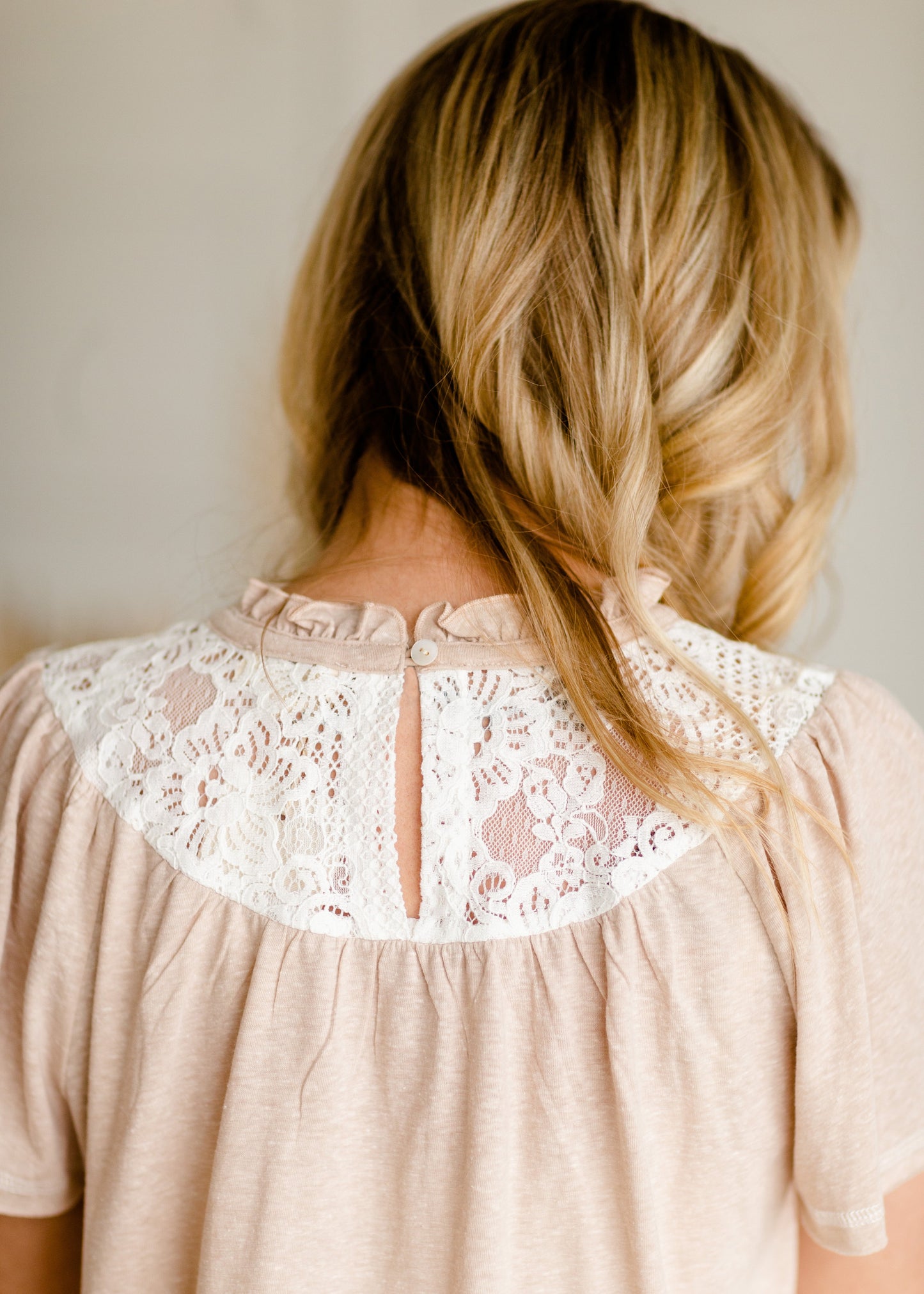 Taupe Lace Ruffle Sleeve Top - FINAL SALE Tops