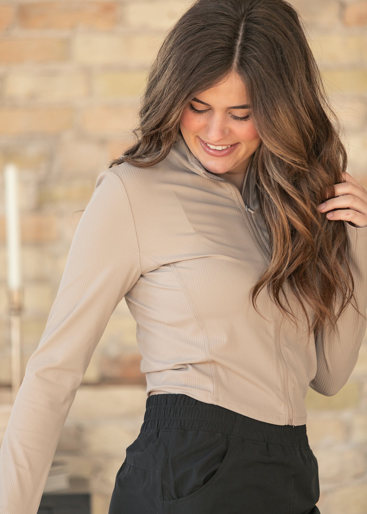 Taupe Long Sleeve Workout Jacket FF Layering Essentials