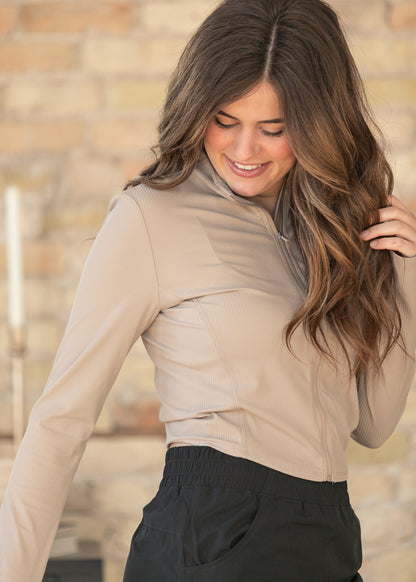 Taupe Long Sleeve Workout Jacket FF Layering Essentials