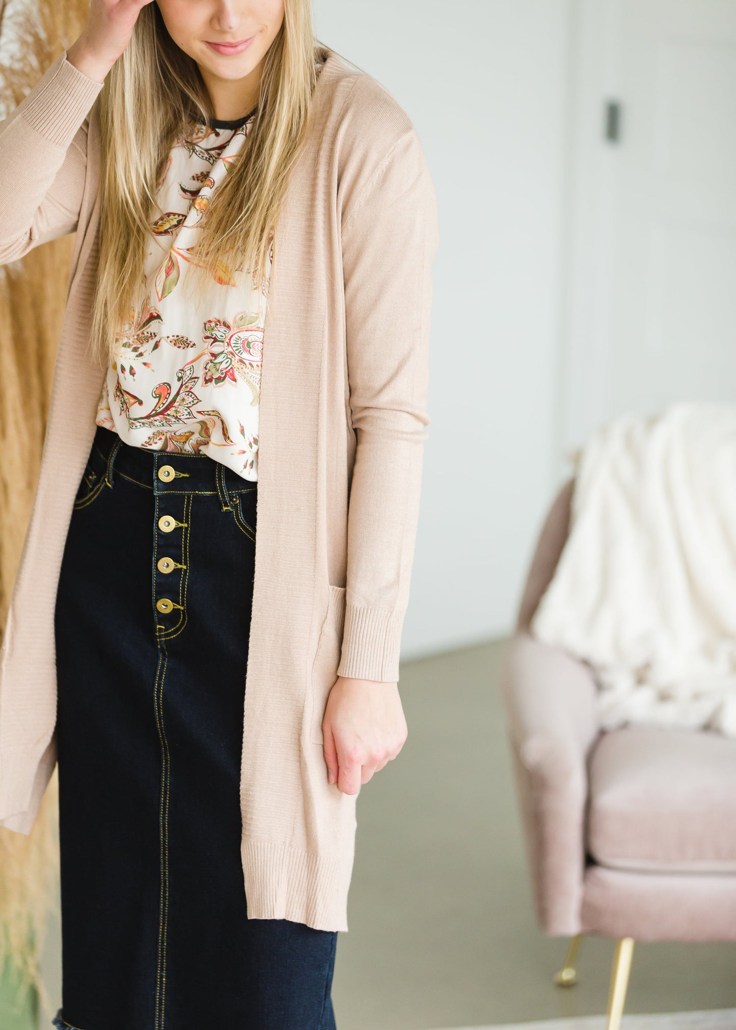 Taupe Open Front Pocket Cardigan Shirt