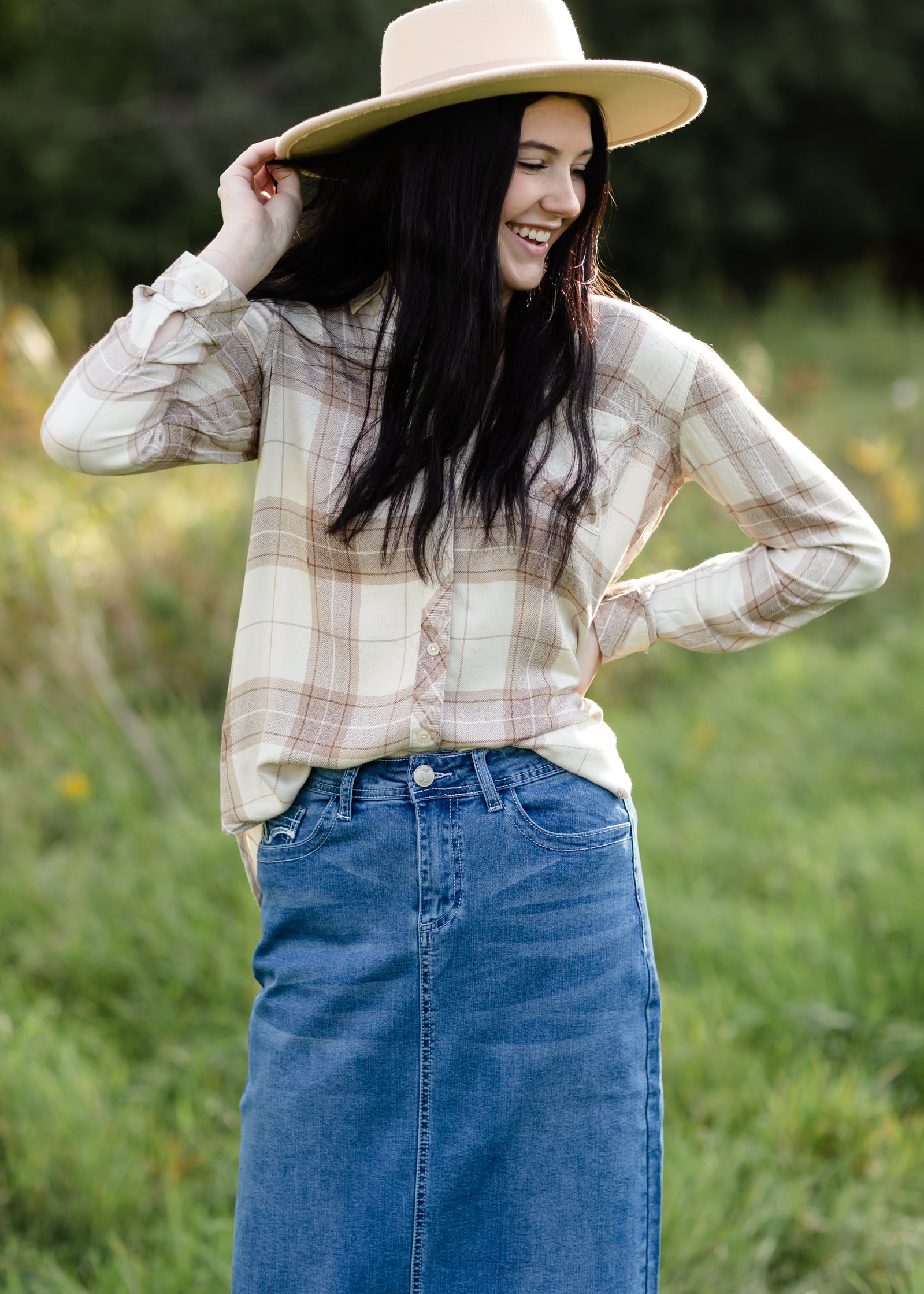Taupe Plaid Button Front Flannel Top - FINAL SALE FF Tops