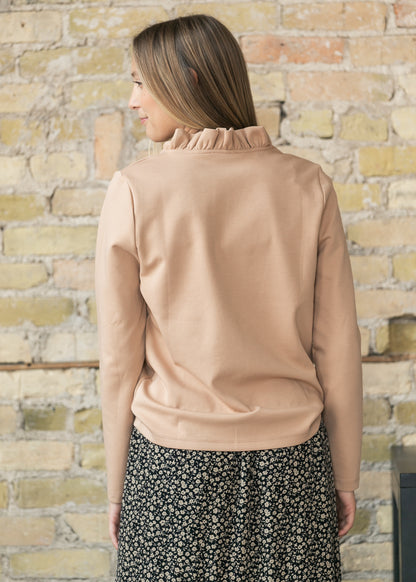 Taupe Ruffle V-neck Long Sleeve Top FF Tops