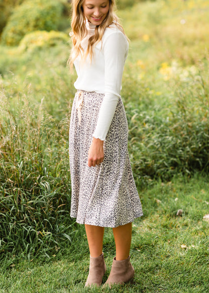 Taupe Side Pocket Leopard Print Midi Skirt - FINAL SALE Skirts