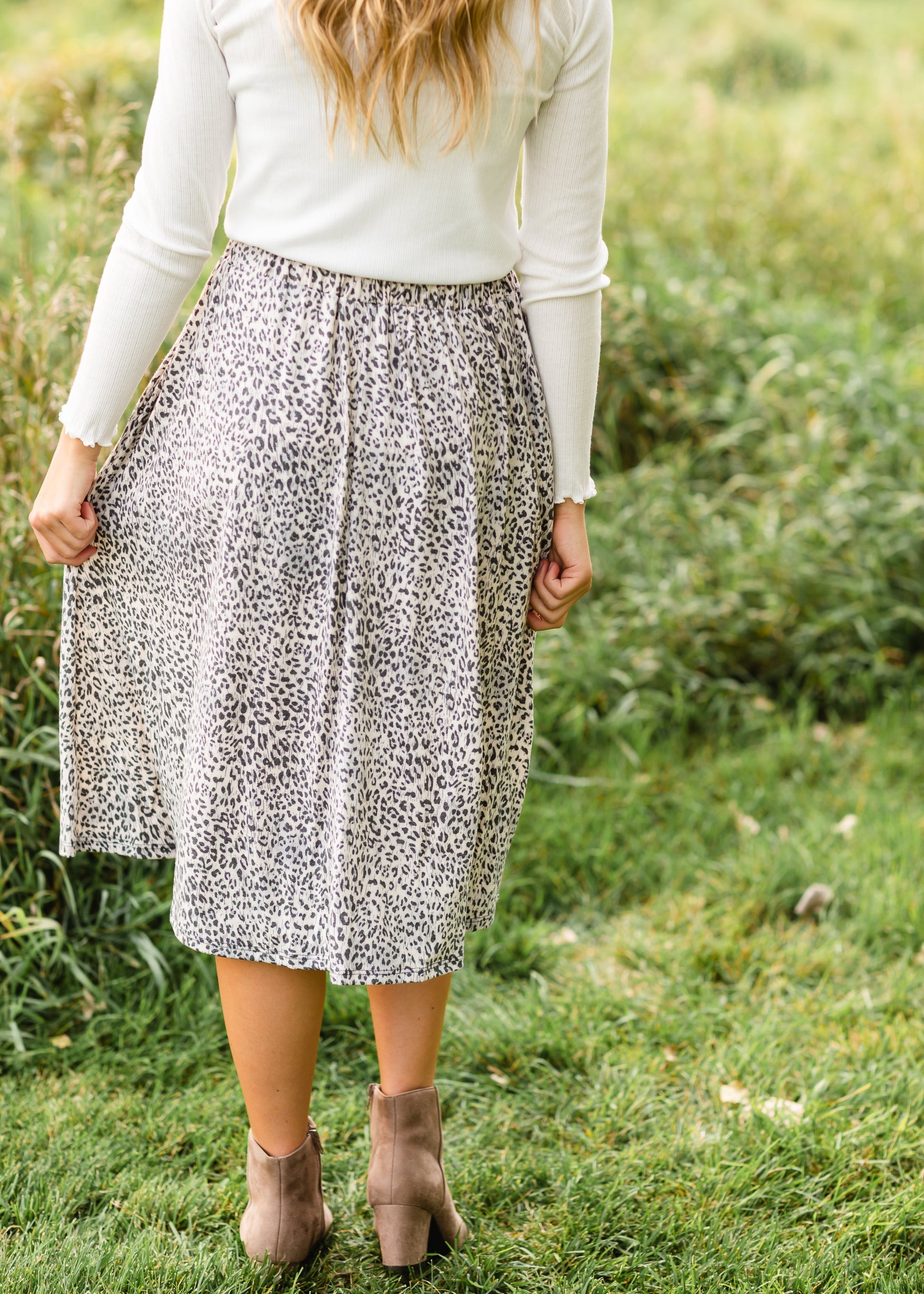 Taupe Side Pocket Leopard Print Midi Skirt - FINAL SALE Skirts