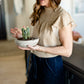 Taupe Smocked Neck Printed Blouse - FINAL SALE Tops