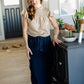 Taupe Smocked Neck Printed Blouse - FINAL SALE Tops
