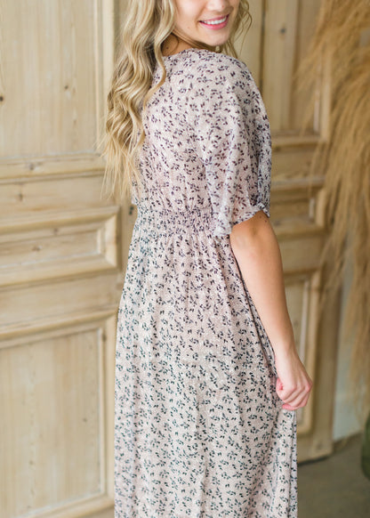 Taupe V-Neck Floral Maxi Dress - FINAL SALE Dresses