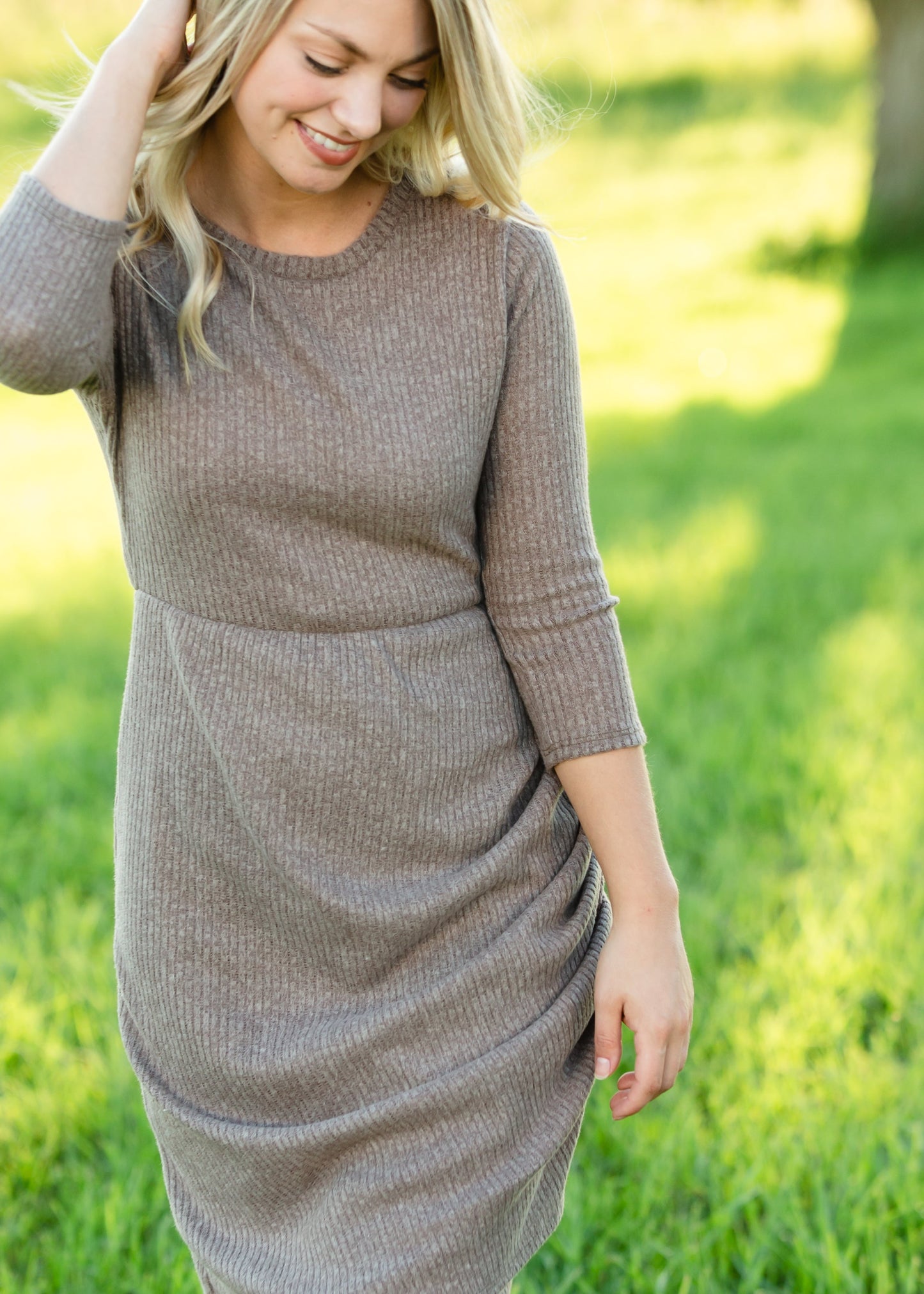 Taupe Wrap Front Sweater Midi Dress - FINAL SALE Dresses
