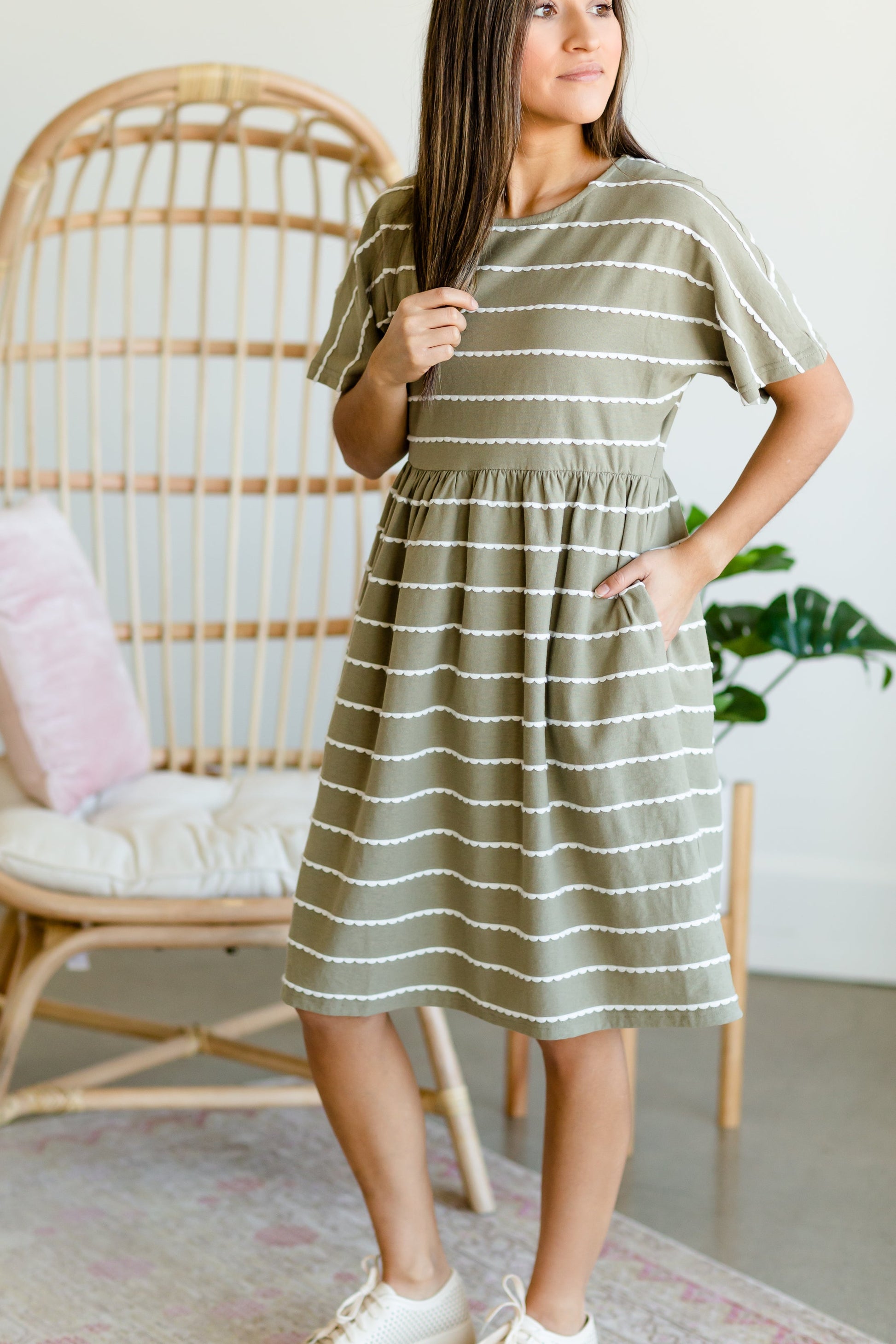 Taylor Olive Scalloped Midi Dress - FINAL SALE Dresses
