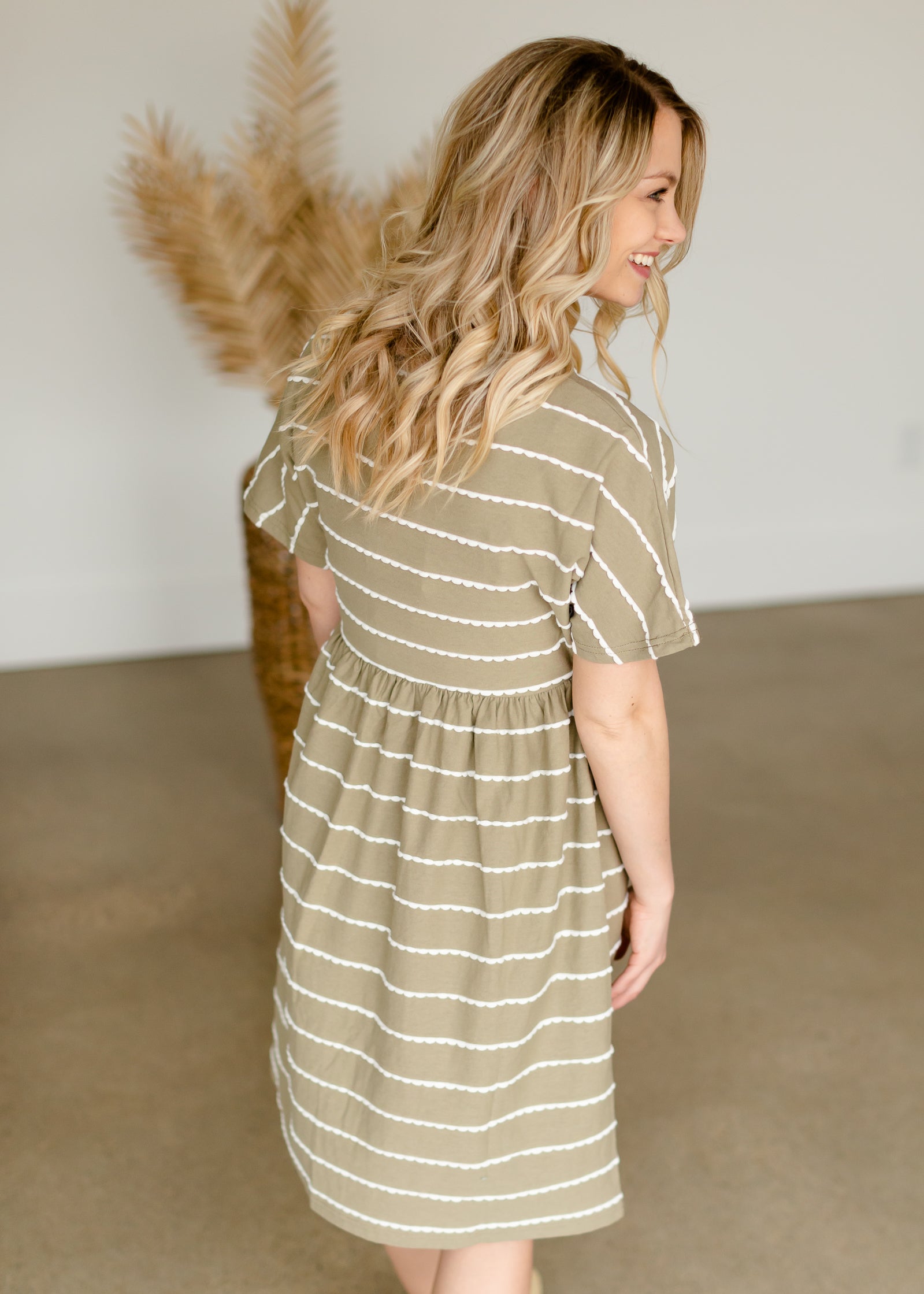 Taylor Olive Scalloped Midi Dress - FINAL SALE Dresses