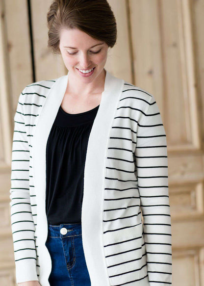 Teacher Stripe Open Front Cardigan-FINAL SALE Layering Essentials Ivory / S