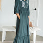 Teal Pom Pom Embroidered Maxi Dress Dresses