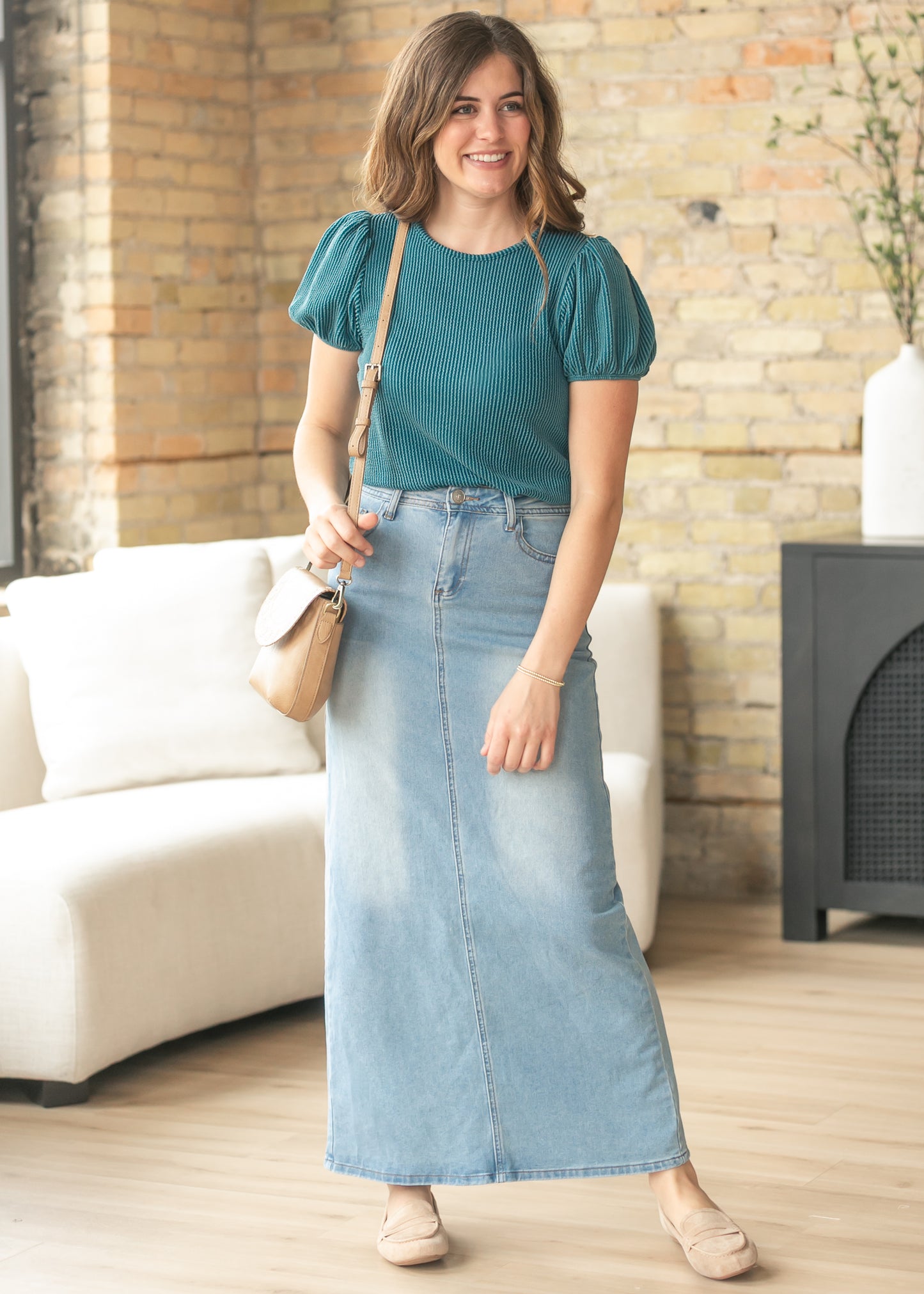Teal Ribbed Puff Sleeve Top FF Tops