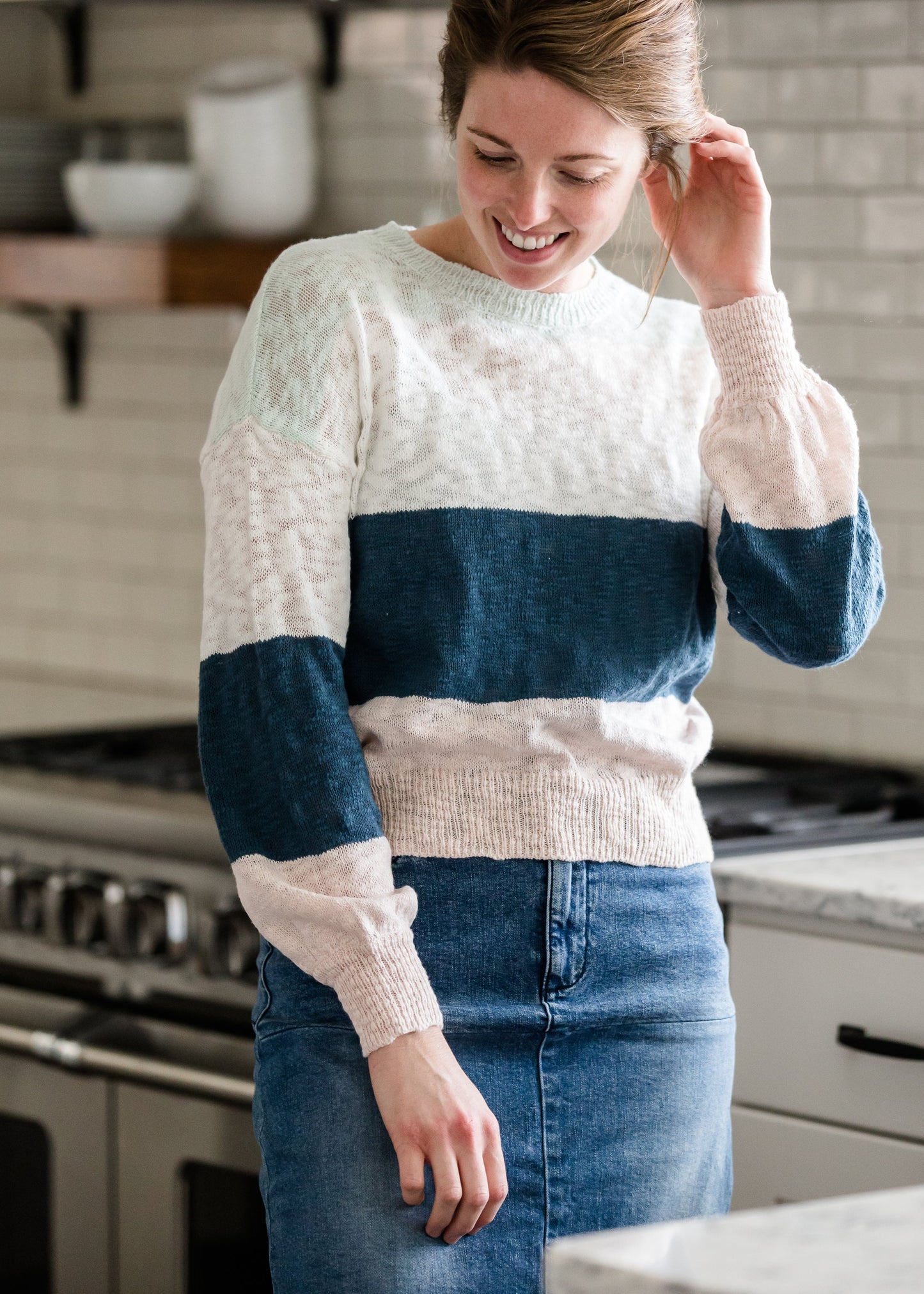 Teal Striped Oversized Sweater - FINAL SALE Tops