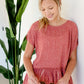 Terracotta Abstract Peplum Top Tops