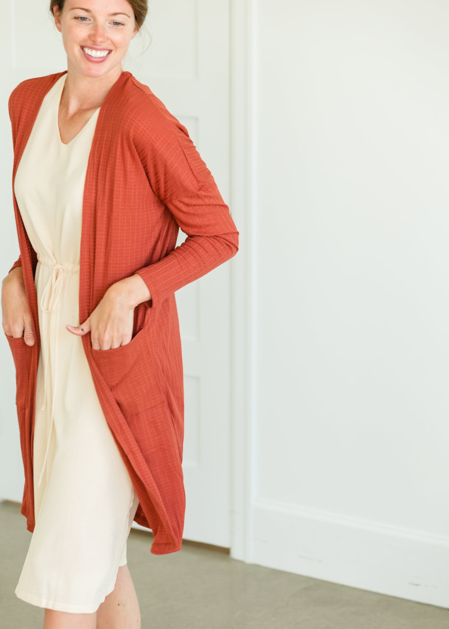Terracotta Long Dolman Sleeve Rib Knit Cardigan - FINAL SALE Layering Essentials