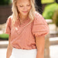 Terracotta Puff Short Sleeve Eyelet Top - FINAL SALE Tops