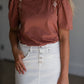 Terracotta Puff Sleeve Embroidered Top - FINAL SALE Tops