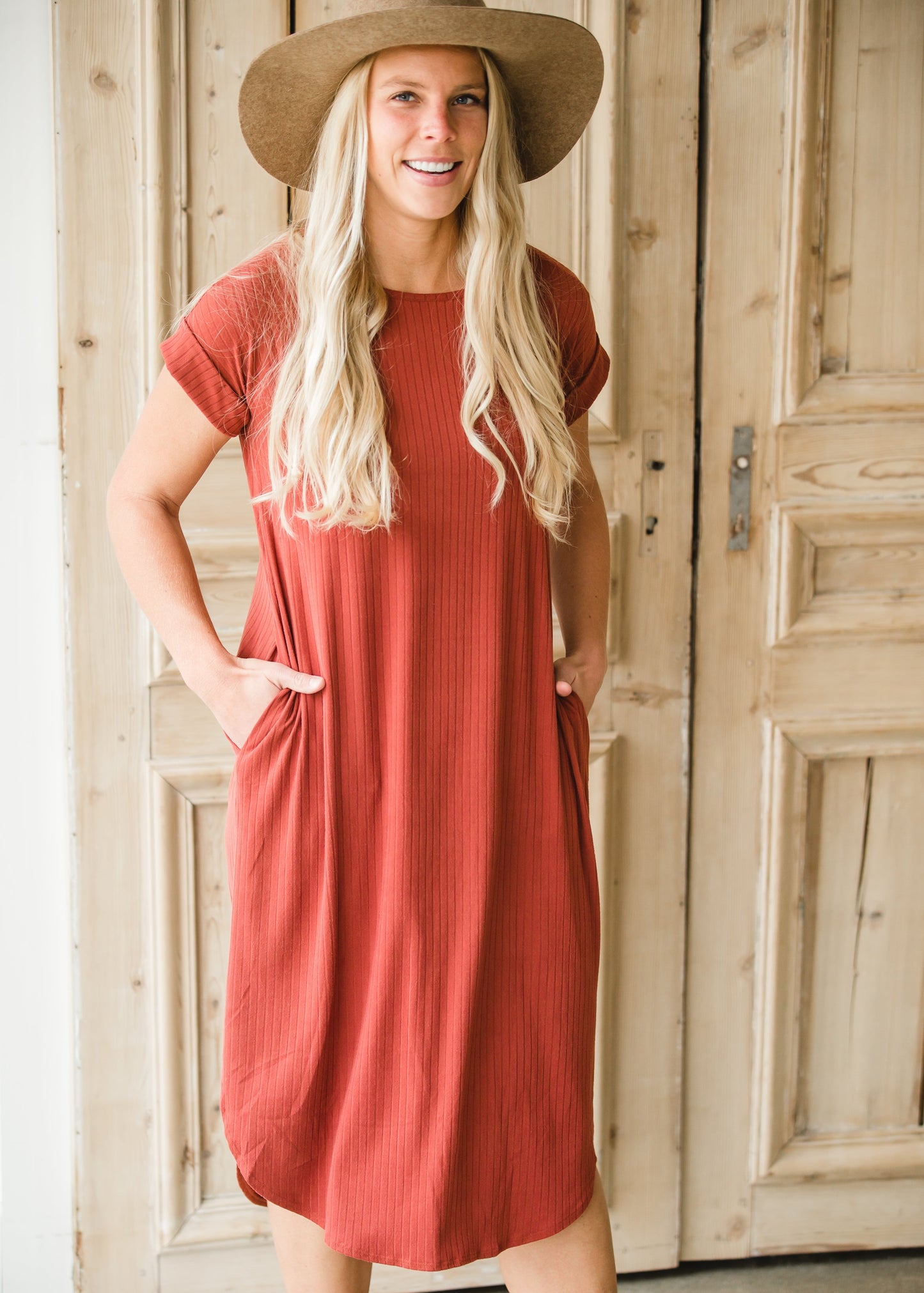 Terracotta Ribbed Short Sleeve Maxi Dress - FINAL SALE Dresses