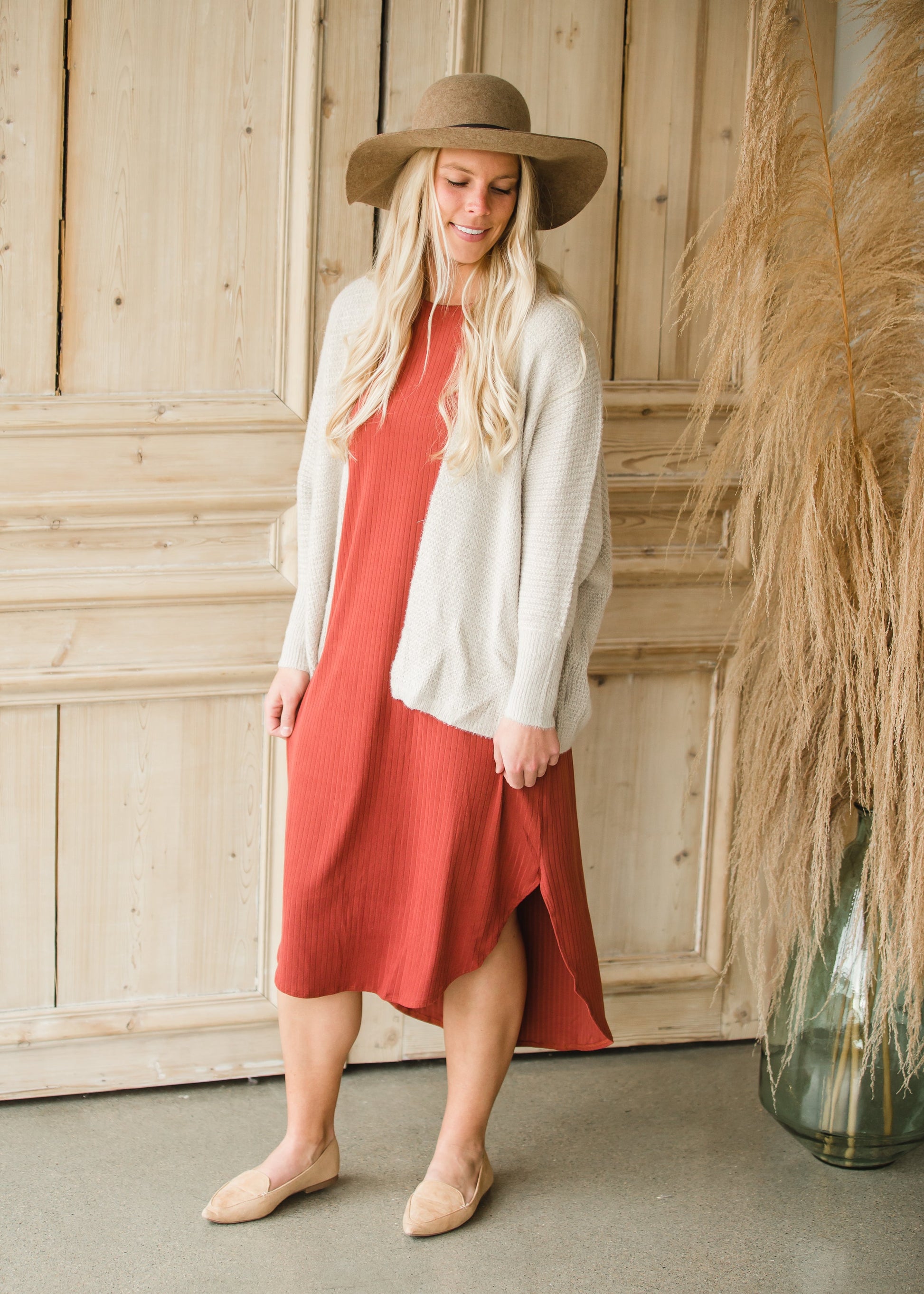 Terracotta Ribbed Short Sleeve Maxi Dress - FINAL SALE Dresses