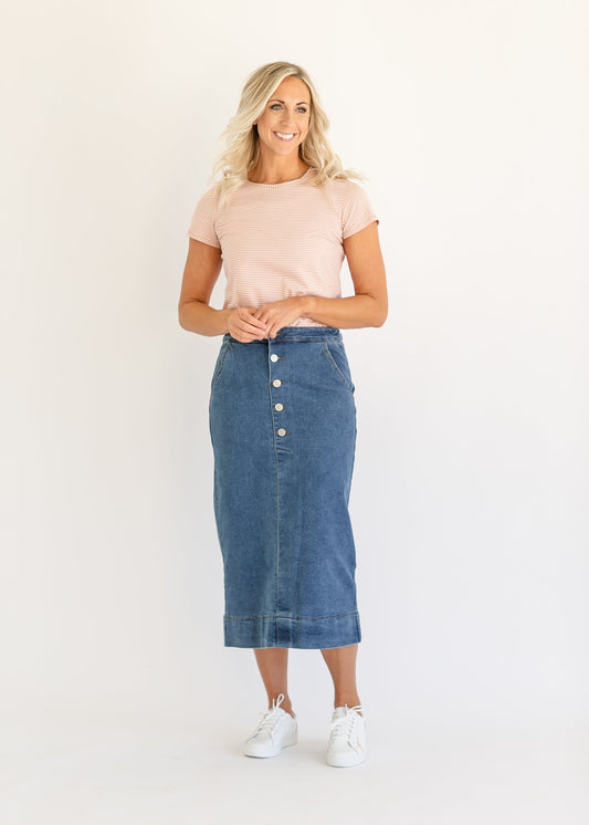 Tess Button Front Midi Skirt FF Skirts