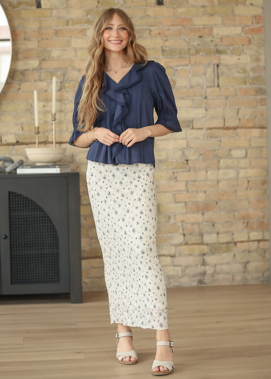 Textured Blue Floral Maxi Skirt - FINAL SALE FF Skirts