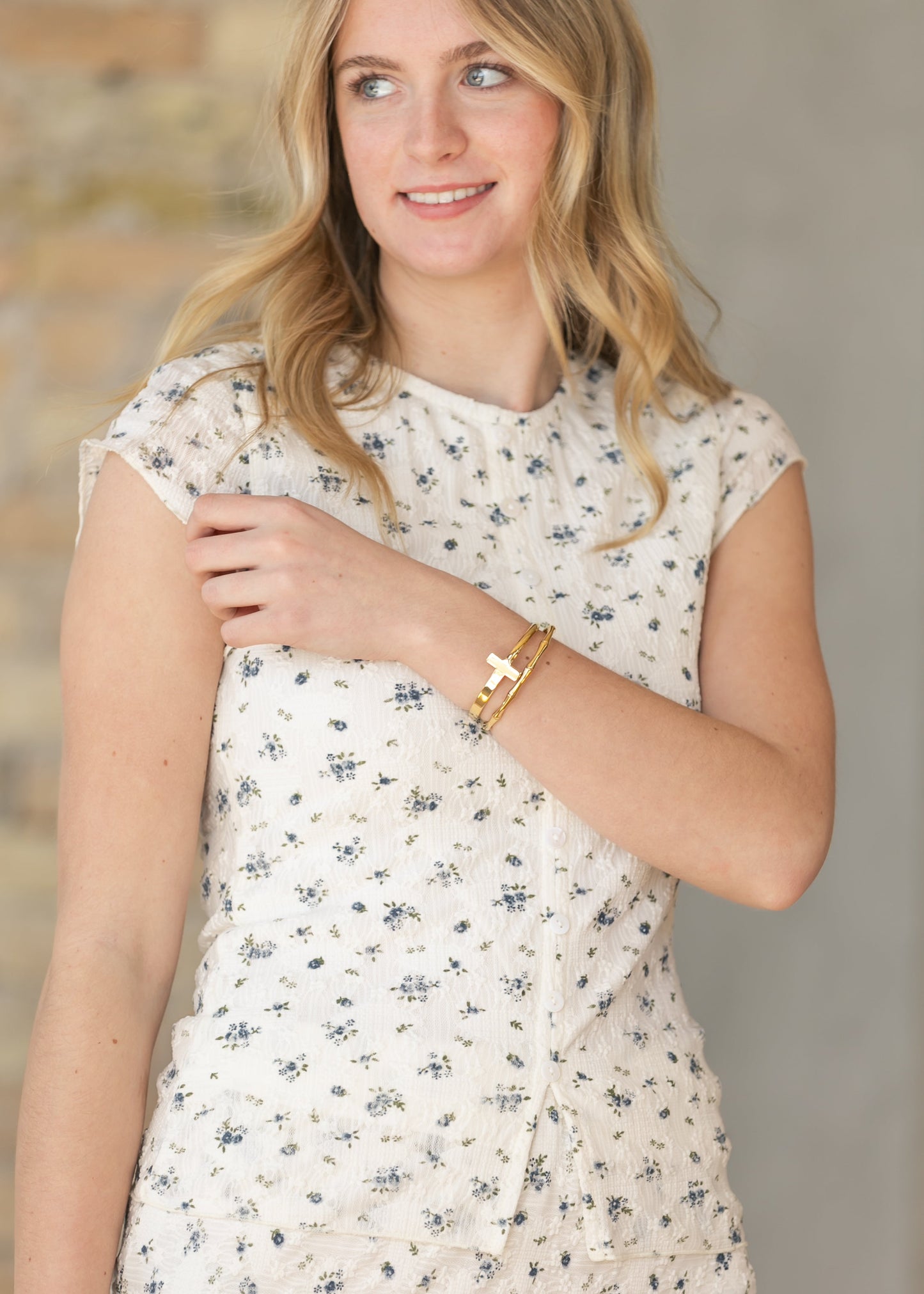 Textured Blue Floral Top & Maxi Skirt Set FF Tops