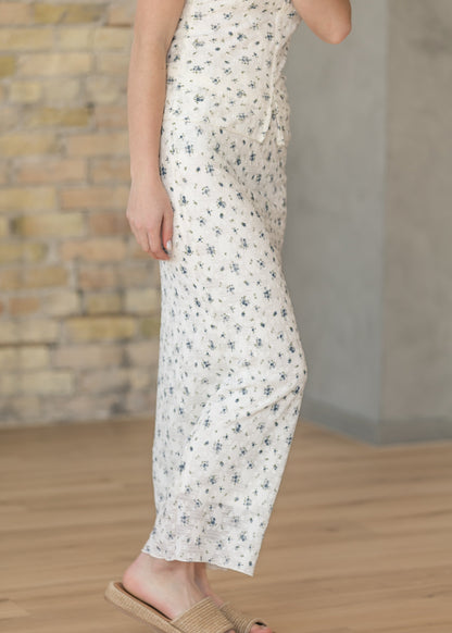 Textured Blue Floral Top & Maxi Skirt Set FF Tops