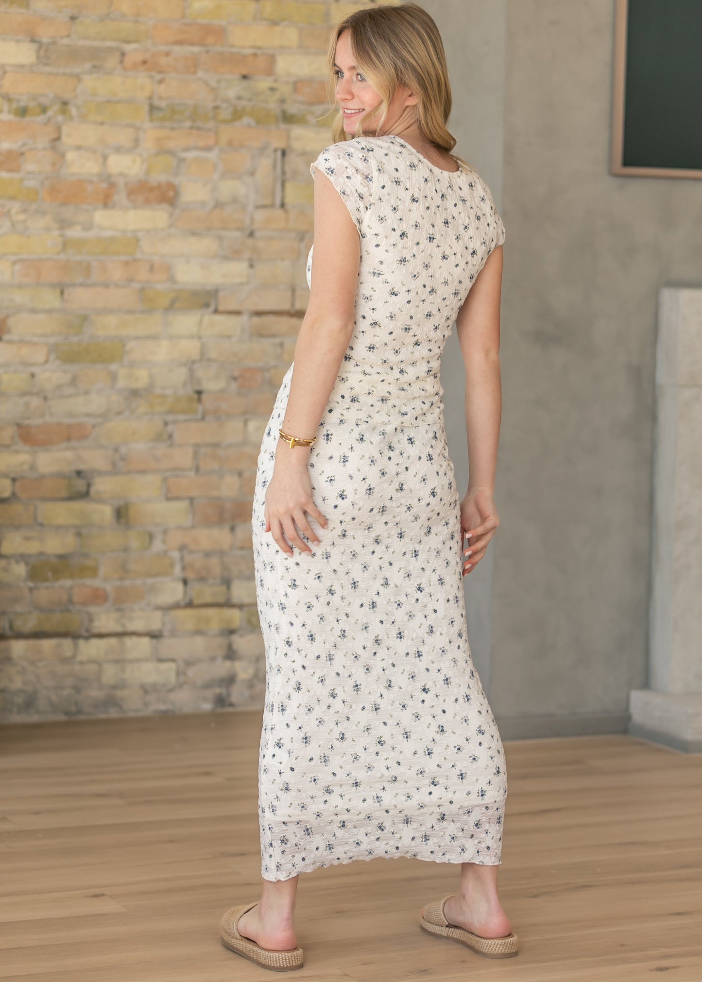 Textured Blue Floral Top & Maxi Skirt Set FF Tops